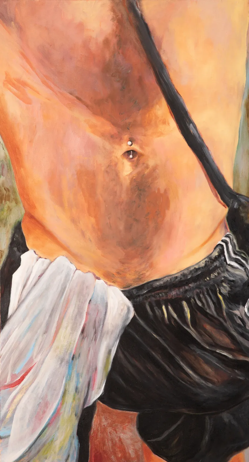 Alice Dote, selected vertical painting of an exposed torso and dark clothing by CASCA Archive artist, approved editorial image