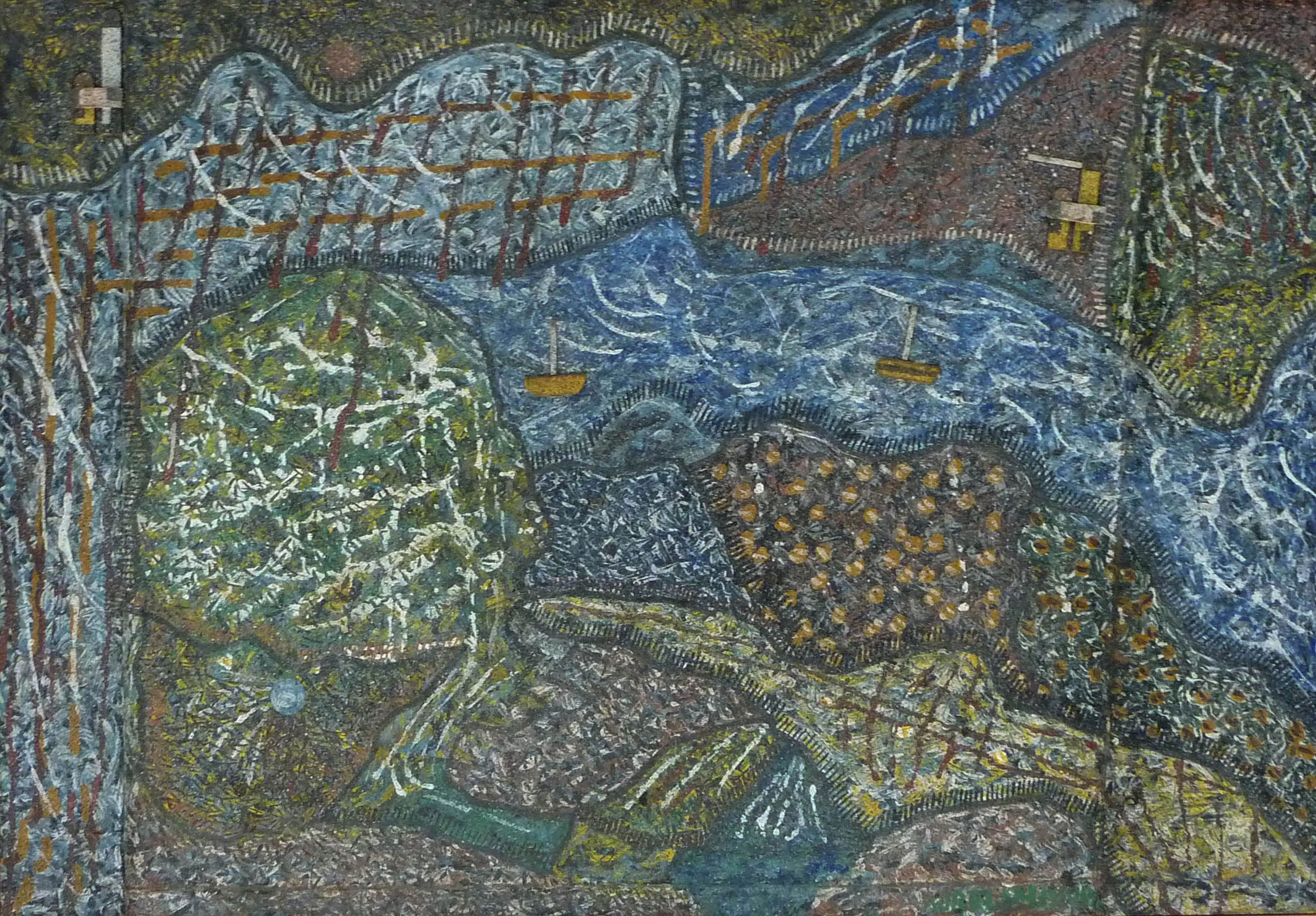 Aurelino dos Santos, selected blue-green textured landscape work by CASCA Archive artist, approved editorial image