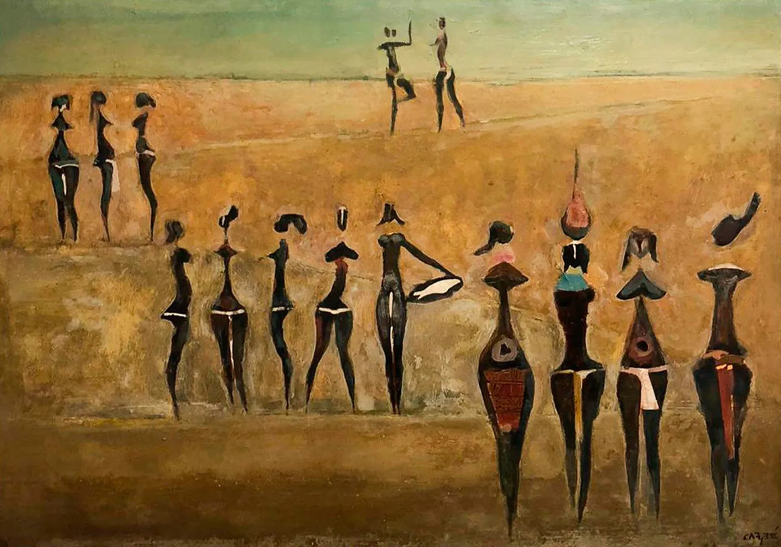 Œuvre de Carybé - Étude de figures de plage et de procession bahianaise par l'artiste des Archives CASCA, image éditoriale approuvée