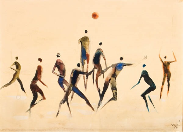 Œuvre de Carybé - Figures en mouvement, étude à l'aquarelle par l'artiste des Archives CASCA, image éditoriale approuvée