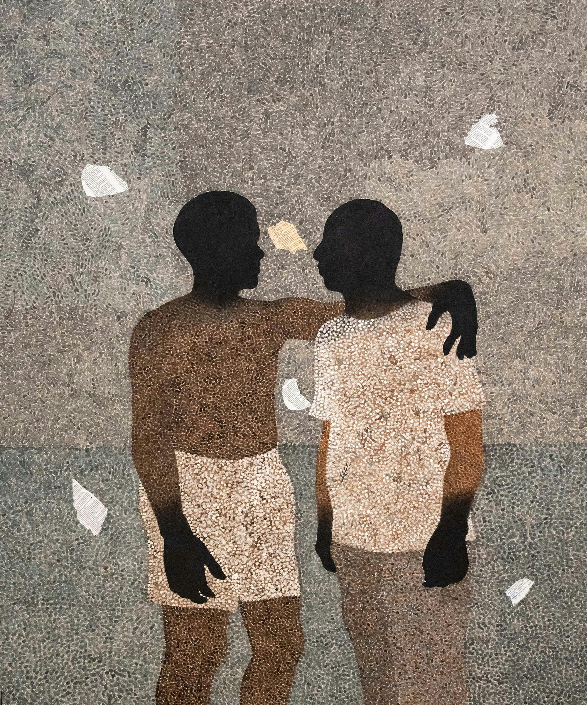 Gabriel Archanjo, selected work with dark figure emerging from a textured blue composition by CASCA Archive artist, approved editorial image