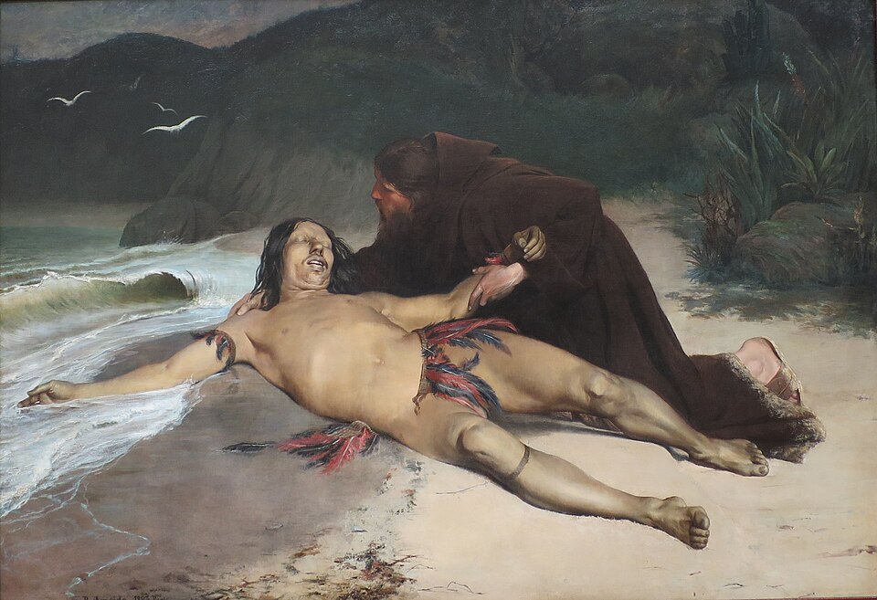 Rodolfo Amoedo painting O Último Tamoio, an academic Brazilian indianista scene.