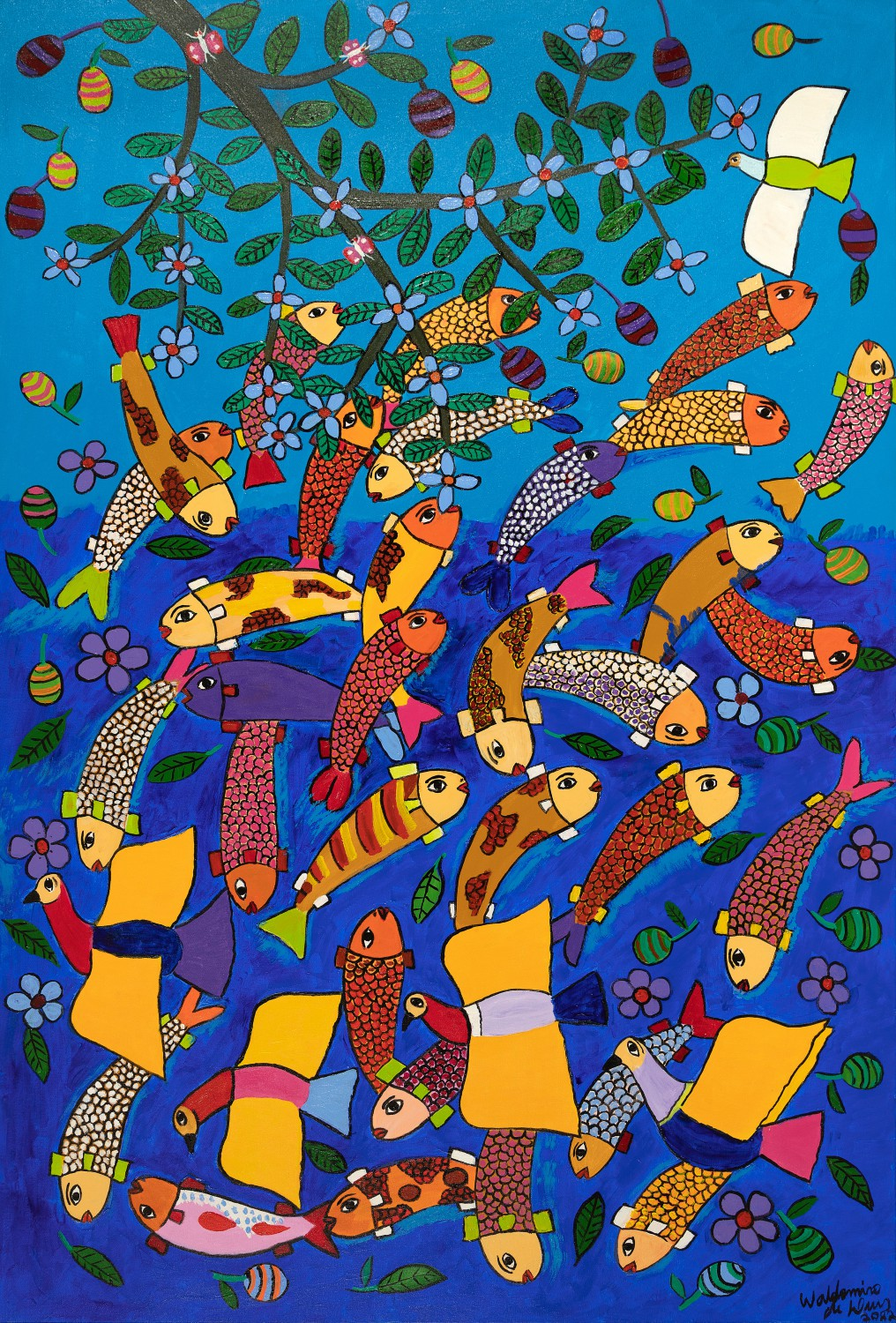 Waldomiro de Deus, selected work with fish, birds, branches, and flowers by CASCA Archive artist, approved editorial image